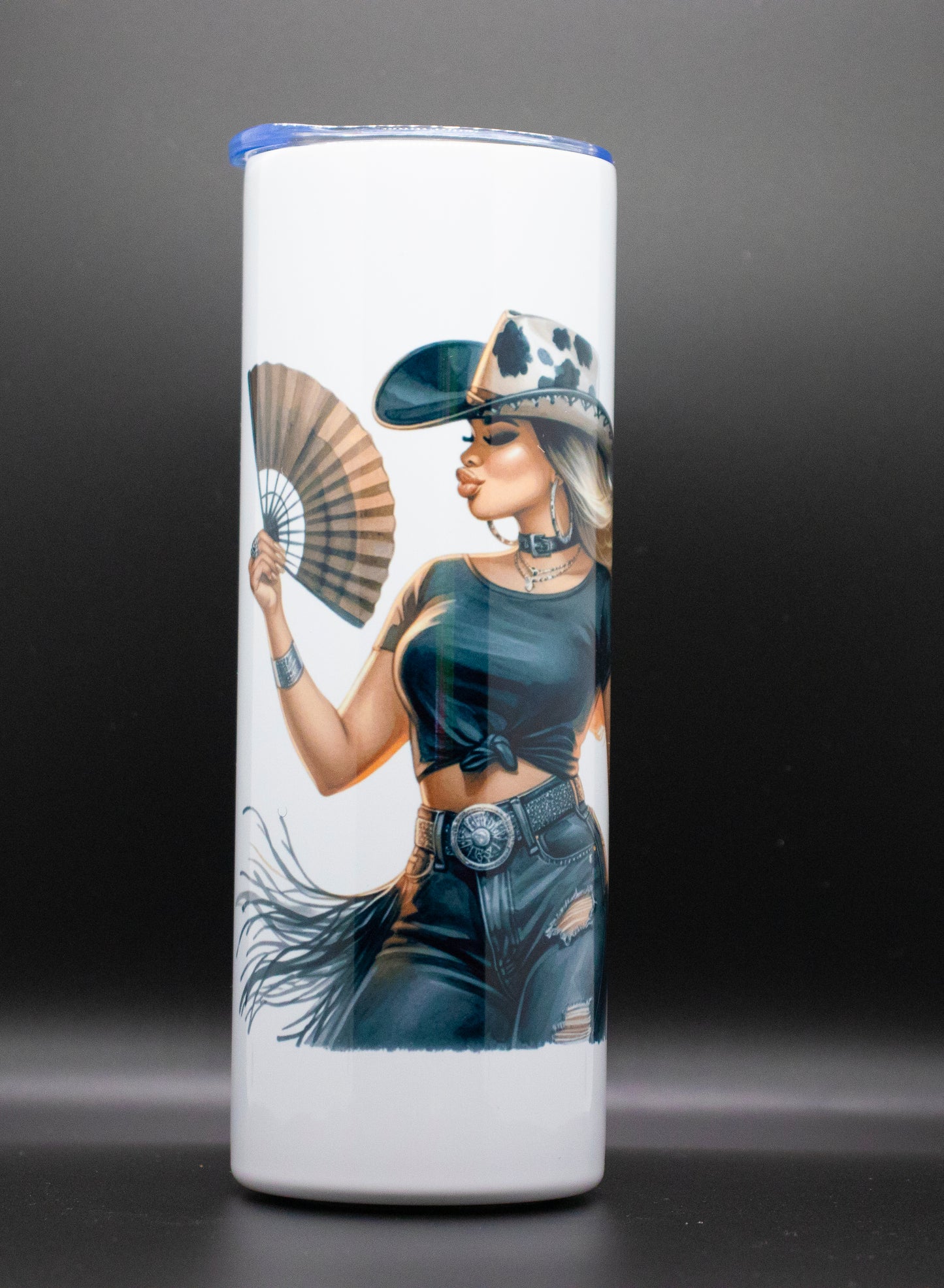 Cow-Girl in Black (White Tumbler)