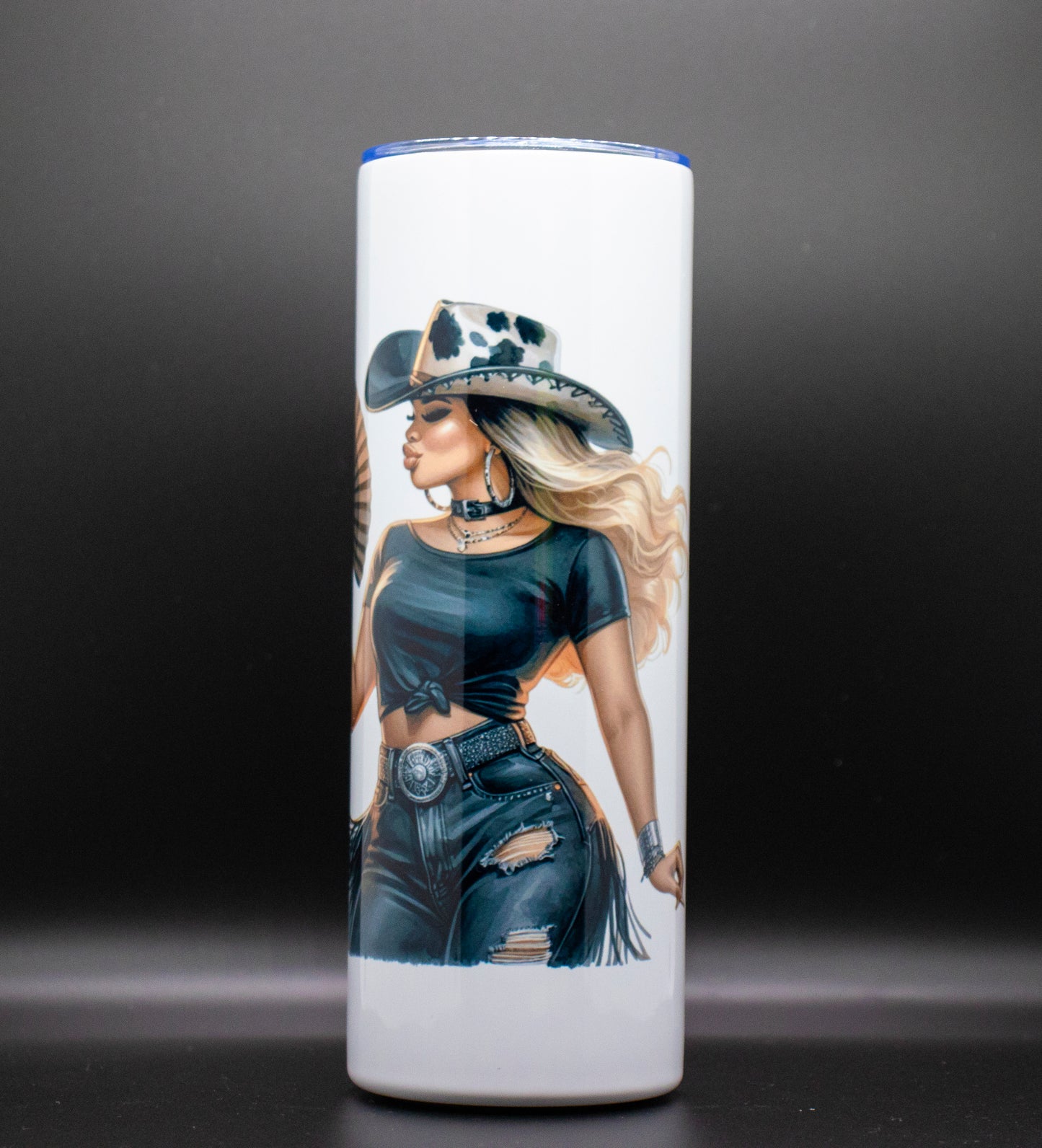 Cow-Girl in Black (White Tumbler)
