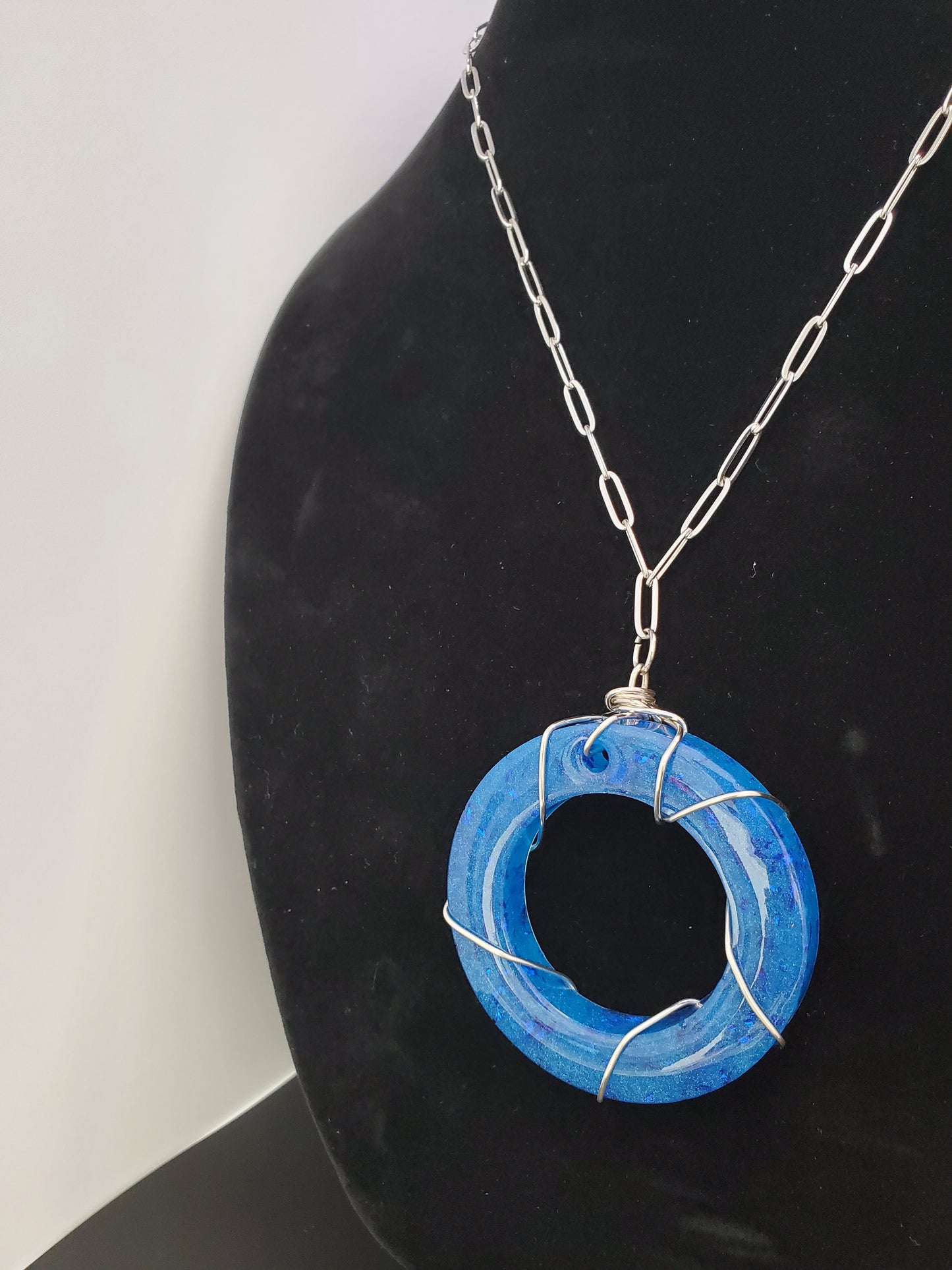 Royal Blue Round Donut Pendant (Wire Wrapped)