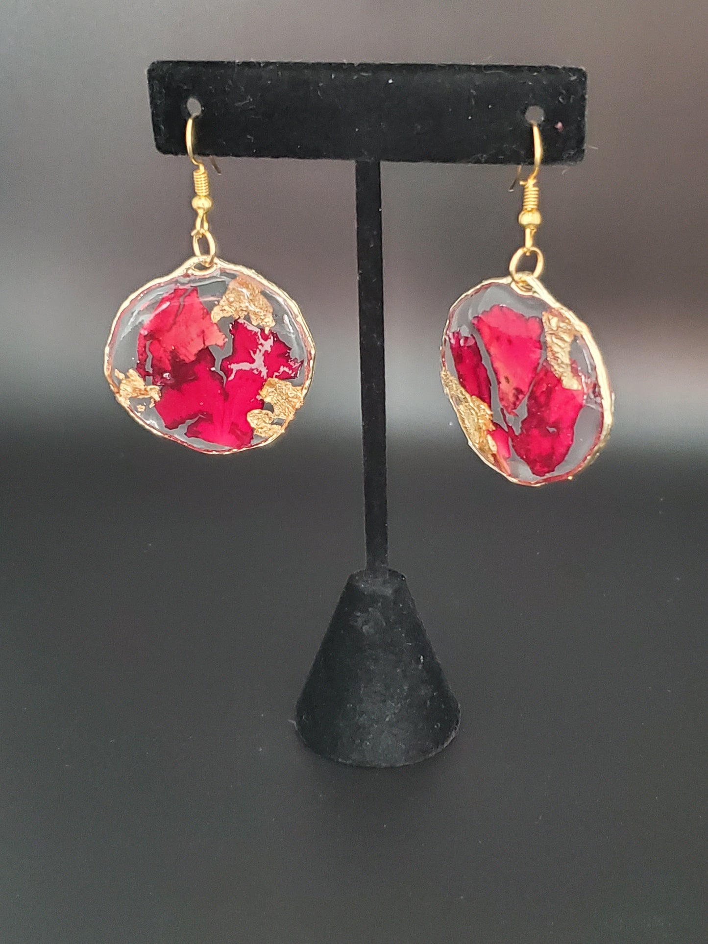 Rose Petal w/Gold Foil Botanical Earrings