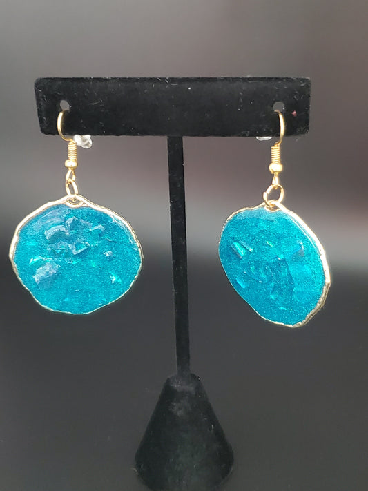 Ocean Blue Earrings w/Iridescent Flakes