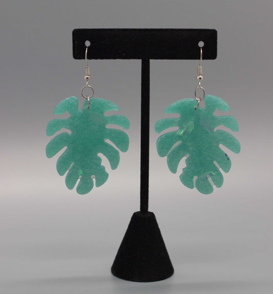Mint Iridescent Palm Leaf Earrings